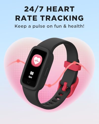 BIGGERFIVE Vigor 3 Kids Fitness Tracker Watch, AMOLED Screen, No App No Phone Needed, 3ATM Waterproof, Heart Rate and Sleep Monitor, Pedometer, Step Counter Smart Watch for Boys Girls Age 5-15, Black
