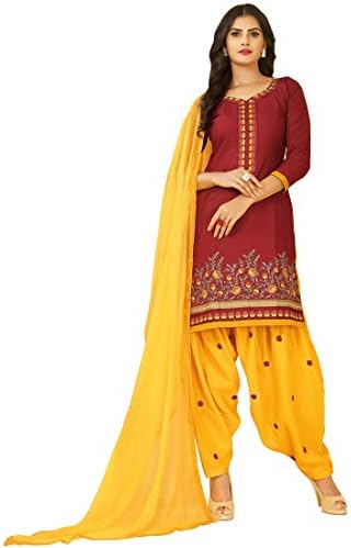 FFASHION Women's Cotton Semi-Stitched Dress Material With Dupatta (FF-BD-MAROON)