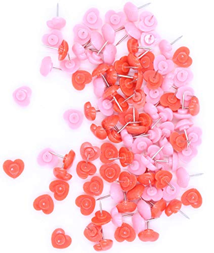 LeBeila Heart Shape Thumbtacks Creative Push Pins - Decorative Thumb Tacks Mini Pushpins Plastic Head Metal Steel Point for Wall Maps Pictures Photos Poster Bulletin/Cork Boards (100 Pieces, Mixed)