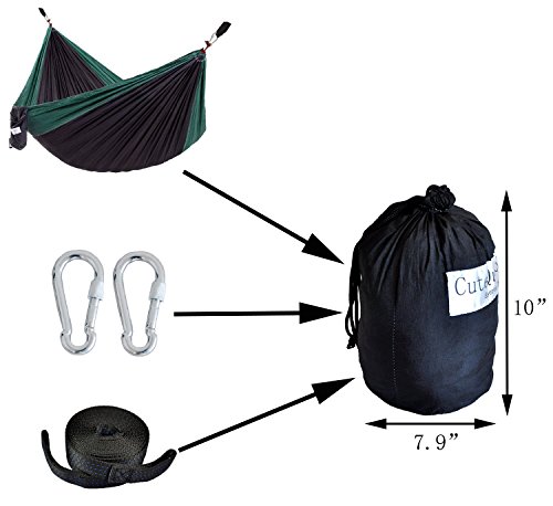 Cutequeen TRADING Parachute Nylon Fabric Hammock With Tree straps;Color Dark green/black