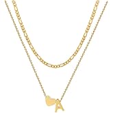 WLL Heart Initial Necklace for Women Tiny Gold Layered Letter A-Z Pendant Necklace Stack Dainty Stainless Steel Figaro Chain Choker Necklaces Birthday Gifts for Women Jewelry