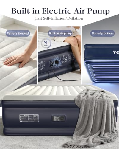 VOSSER King Size Air Mattress with Built-in Pump, 18" Raised, Blow Up Bed | Family Choice Award Winner, Heavy Duty Inflatable Blow Up Mattress,1000 lb,40% Thicker PVC,Durable Airbed,10-Year Support