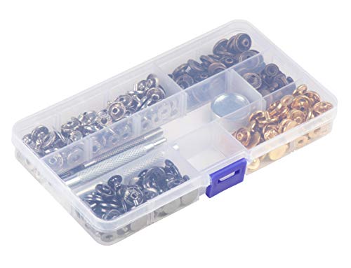 Snap Fastener Kit - 160-Piece Snap Buttons, with 4-Piece Tools, Clothing Snaps, Metal Snaps, Press Studs, for Leather, Craft, Repairing, Jeans, Coat, Bags, 4 Colors, 9 mm - 12 mm Diameter