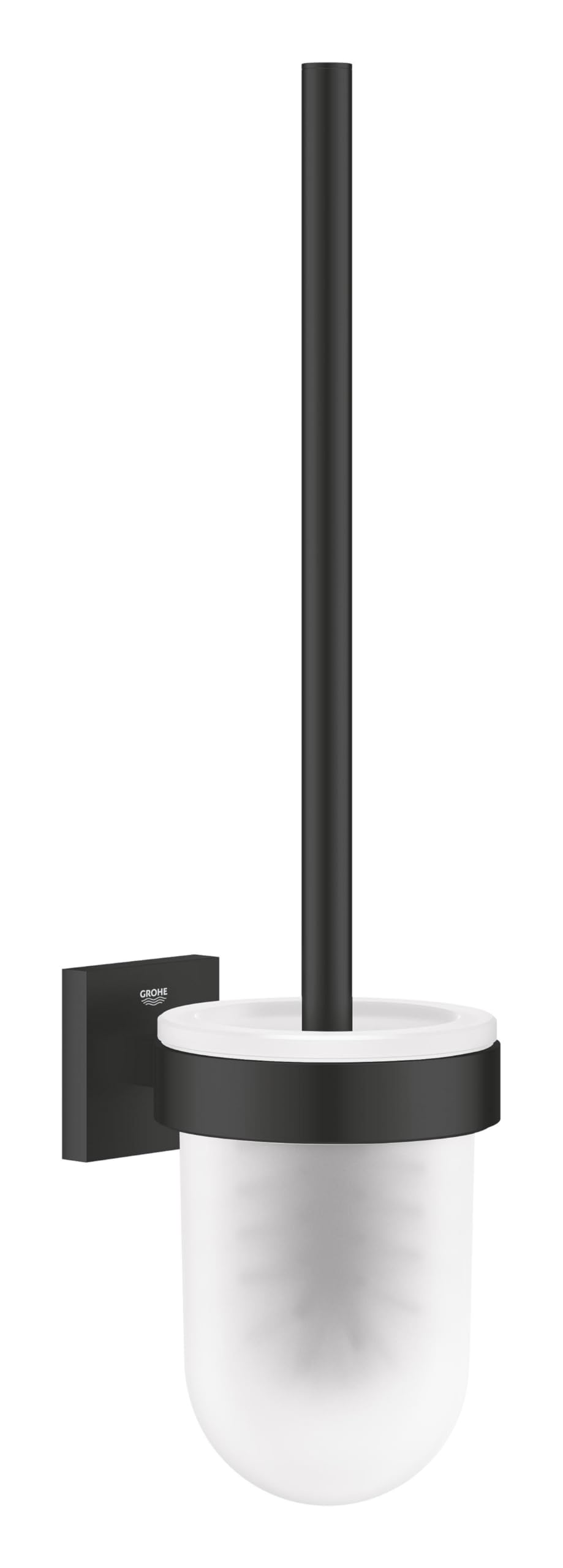 GROHE Start Cube QuickFix Toilet Brush Set (Material: Glass & Metal, Wall Mounted, with Screws and Dowels), Size 399 mm, Easy to Fit with GROHE QuickGlue, Matt Black, 409772430