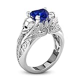 DALARAN Skulls Cubic Zirconia Rings for Women Heart Shaped CZ Solitaire Ring Lotus Band Gothic Ring