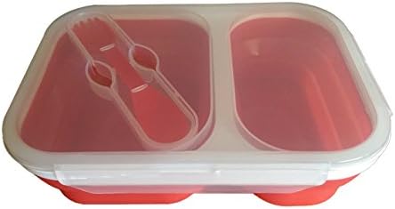 Large Collapsible Silicone 2 Compartment Container with Lock Lid - use as a Lunch Box or as a Serving Bowl.