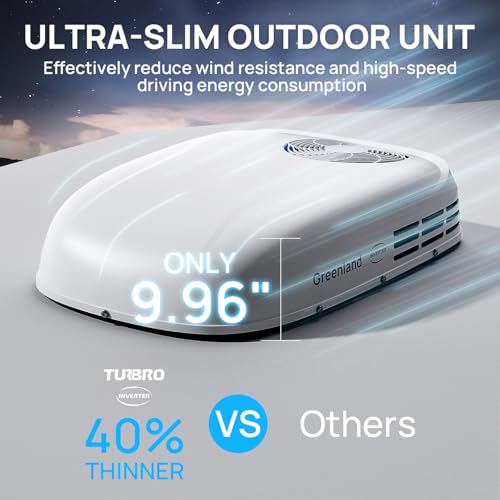 TURBRO Inverter 13.5K BTU RV Air Conditioner with Cooling and Heat Pump | Non-Ducted Low-Profile Rooftop Unit | Quiet Operation | WiFi & Remote Control | LED Atmosphere Light, White | Non-Ducted Low-Profile Rooftop Unit, Quiet Operation, WiFi & Remote Control, LED Atmosphere Light, White