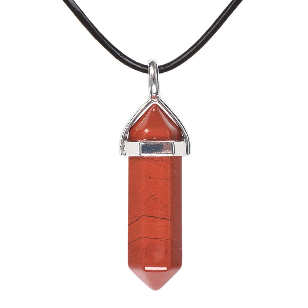 Natural Red Jasper Gemstone Hexagonal Pointed Reiki Chakra Pendant Genuine Leather Necklace 18" — image 1