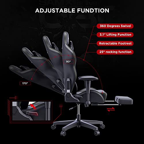 AutoFull-Silla-Gaming-Silla-Gamer-Ergonomica-Silla-de-Oficina-Cuero-de-PU-Silla-de-EscritorioAltura-e-inclinacion-AjustablesReposacabezas-y-Soporte-LumbarReposapiesNegro