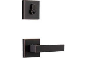 GUA OYH Front Door Lock Set Oil-Rubbed Bronze Entry Door Handle Sets with Single Cylinder Deadbolt and Square Lever, Heavy Duty Front Door Handleset Door Handles, (ORB_LocksetPS)
