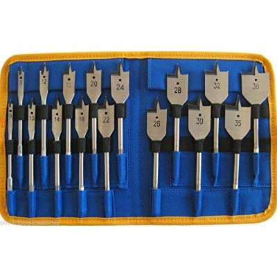 Flat Wood Drill Bit Set 16pc Machine Spade Drills in Wallet 6mm to 38mm