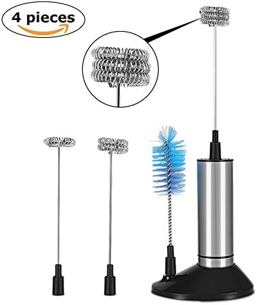 Handheld Electric Milk Frother by LYlife,Battery Operated Foam Maker with 3 Pieces Steel Whisk Heads and Sturdy Stand Cleaning Brush,Perfect Frother for Latte Cappuccino Hot Chocolates