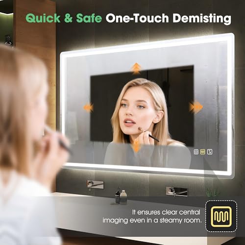 S'bagno Bluetooth-Mirror-Bathroom-with-Lighting-120x70cm, LED-Mirror-Anti-fog, 3000K-6500K, Dimmable, Memory, HD Tempered Glass, IP44-Mirror-Bathroom-Led, Horizontal/Vertical