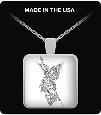 Archangel Necklace Pendant - Saint Michael St Christian Jewish Silver Plated Neck Lace - Religious Christianity God Angel with Wings - St Michael Statue Design as Christmas Holiday Gift for Church