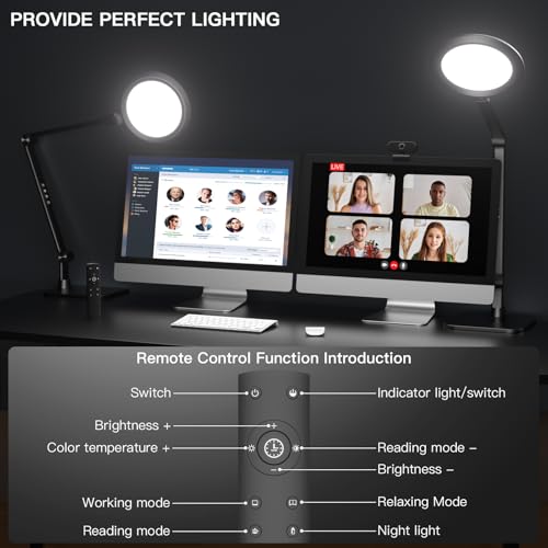 VERSKI 18W LED Desk Lamp with Remote Control for Video Conferencing Zoom Light Daytime Desk Lamp Adjustable Brightness Color Temperature Table Lamp