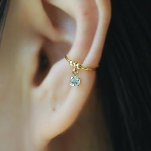 0.8, 20gauge Fake Conch Piercing Ear Cuff with Crystal channel,Cartilage Earring, Fake Body Piercing, Ear cuff, Ear Jacket, Ear Wrap