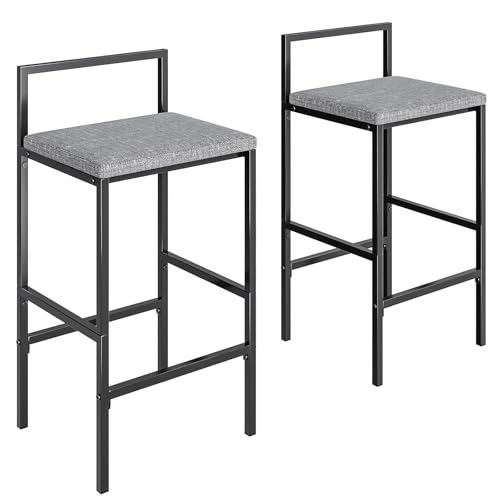 SIMPLE HOGAR Bancos para Barra, Juego de 2 Taburetes de Bar, Bancos para Barra de Cocina de Madera de Hierro y Tela. (Negro + Gris)