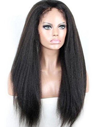 Chantiche Italian Yaki Lace Front Human Hair Wigs for Black Women -Best Brazilian Remy Hair Glueless Lace Wig with Baby Hair 130 Density 16inches Natural Color