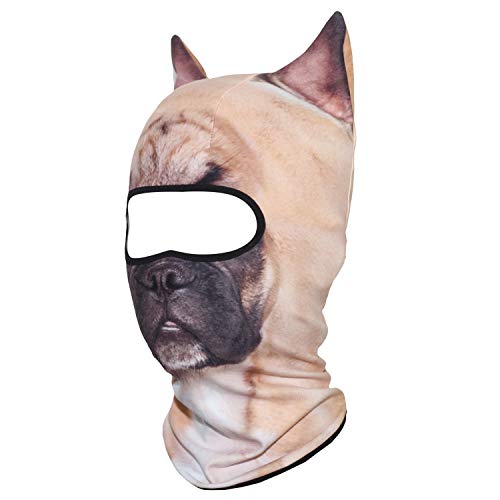 JIUSY 3D Animal Ears Fleece Thermal Hood Balaclava Neck Warmer Face Mask for Cold Weather Winter Outdoor Sport Motorcycle Cycling Riding Ski Snowboard Halloween Party French Bulldog MDD-26