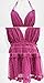 R.Vivimos Womens Summer Halter Deep V Neck Sexy Patchwork Mini Short Dresses Medium Fuchsia