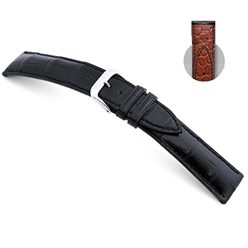 20mm RIOS1931 Black Monarch - Genuine Alligator Watch Band with Genuine Alligator Backing 114x82