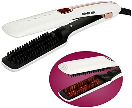 Professional Steam Straightener Brush Hair Straightener Comb Electric Spray Vapor Comb Infrared Flat Iron Styling Tools with Heat Insulation Protection Glove,White
