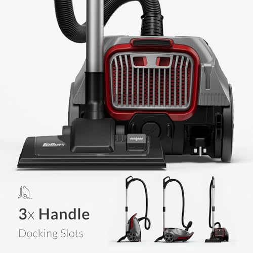 Feller Germany, 2400W Vacuum Cleaner, Handle Remote Control, Ultra Silent, 6L Dust Capacity, Turbo Brush+Blower Function,5-Stage Filtration with HEPA, VC240, 2Y Guarantee, UAE Version (Dark Gray Red)