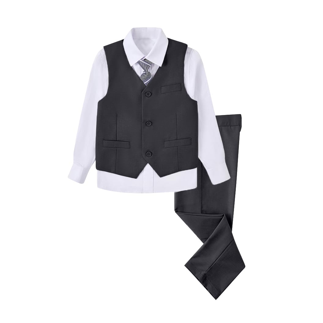 Suit for Boys,Ring Bearer Outfit,Boys Formal Vest Pants Set,Boy Suits Size 8 Dark Gray Suit Image