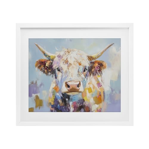 Stupell Industries Expressive Brushed Highland Cow White Framed Print Under Gla…