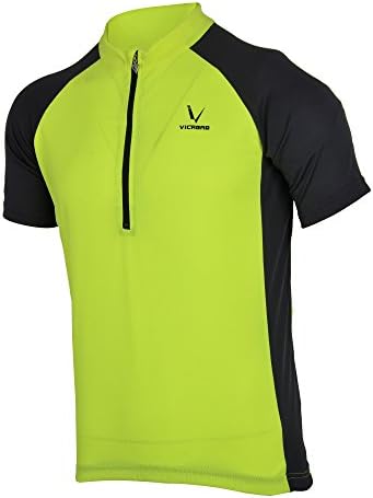VICROAD Men's Breathable Short Sleeve Cycling Jersey Bike Biking Sportswear Shirt With Pockets For Outdoor Green XXL