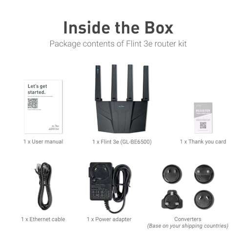 GL.iNet GL-BE6500 (Flint 3e) WiFi 7 Router, High-Speed WiFi Router for Wireless Internet w/VPN, 5 x 2.5G Ethernet Port for Fiber Optic Modem, Long Range Large Home, Business & Gaming Computer Routers | High-Speed Router, 5 x 2.5G Ethernet Port for Fiber Optic Modem, Long Range Large Home, Business & Gaming Computer Routers