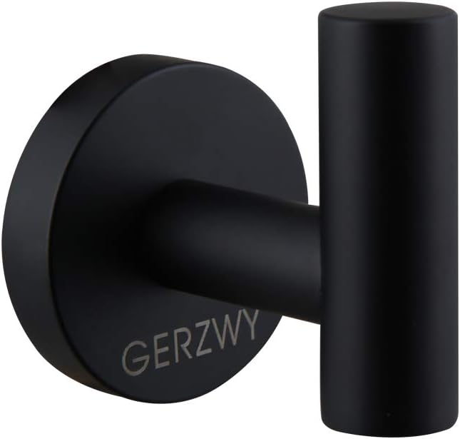 GERZWY Bathroom Matte Black Coat Hook SUS 304 Stainless Steel Single Towel/Robe Clothes Hook for Bath Kitchen Contemporary Hotel Style Wall Mounted AG1207C-BK