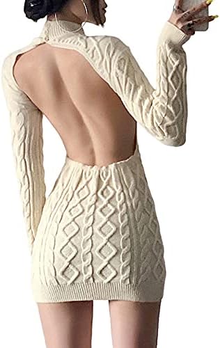 xxxiticat Women's High Neck Sweater Dress Long Sleeve Backless Cut