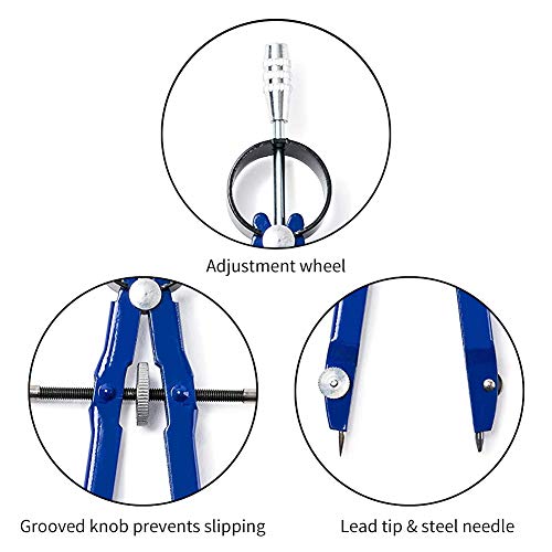 2 Pcs Math Compass, Geometry Metal Drafting with Spare Leads and Screws for Office Supply (2 Pcs, Black + Sliver)