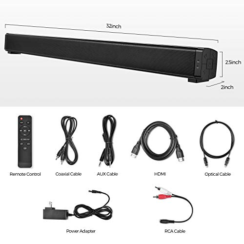 Sound Bars for TV, 32 inch Soundbar with Subwoofer, Wired & Wireless