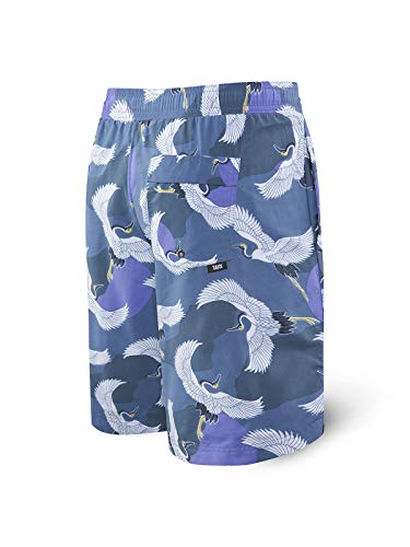 Saxx Men's Swim Shorts - Cannonball 2N1 Long Swim Trunks with Pockets - Board Shorts with Mesh Liner,Grey Cranes,Large