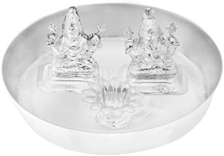 Priglobal PVT LTD | Home decor | Home Decorative Items in Living Room, Bedroom | Silver Polished Small Laxmi Ganesh n Diya Plate