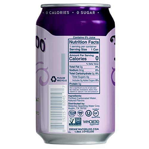 Waterloo Sparkling Water, Grape Naturally Flavored, 12 Fl Oz Cans, Pack