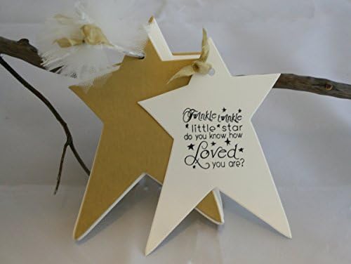 Twinkle Twinkle Little Star Baby Shower - Wish tag book - choice of 3 stamps - Shimmer Gold covers &amp; your choice of ribbon