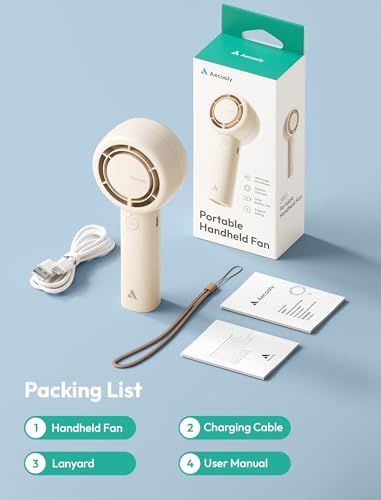 Aecooly Portable Handheld Turbo Fan [24H Max Cooling Time], 5 Speeds USB Rechargeable Mini Personal Battery Operated Small Pocket Cooling Hand Fan, Gifts for Women, Camping, Travel Essentials - Beige