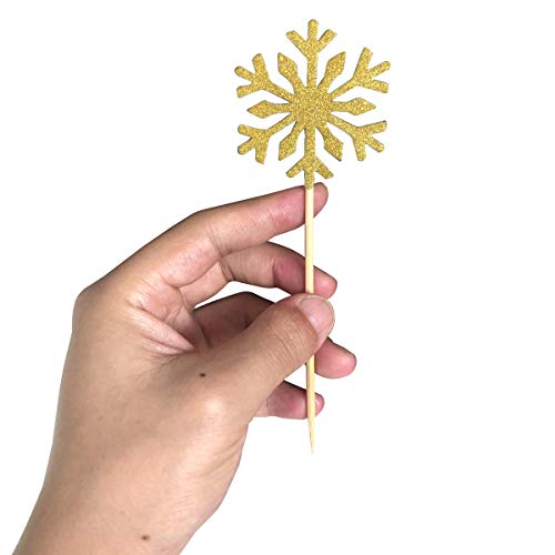 Snowflake Cupcake Topper 60 PCS Glitter Cupcake Picks Cute Cake Toppers for Christmas Party/Frozen Themed Party/Wedding Party Decorations (Gold) - Thumbnail 2