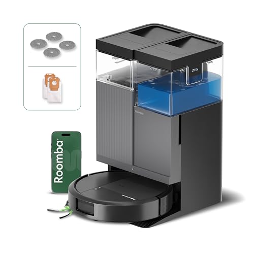 Roomba Plus 415 Combo Robot + AutoWash - 20KPa - Base Multifonction - Lavage des lingettes - séchage des lingettes à l'air Chaud - LiDAR Clearview - 75 Jours d'autovidage - Noir
