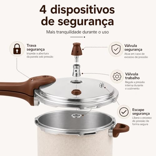 Panela de Pressão Indução Brinox Ceramic Life Pressure 6,8L Ø24cm Vanilla + Concha Silicone Flex 28cm | Antiaderente Cerâmico