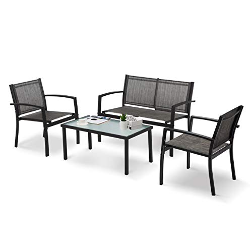 IntimaTe WM Heart Gartenmöbel 4er Set, Sitzgruppe im Garten und Balkon, Gartengarnitur mit DREI Stühlen und einem Glastisch (Schwarz), 1, 107 * 78 * 77.5 cm – Bild 5