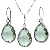 19.50 Ct Green Amethyst 16x12mm Pear Shape Silver Pendant Earrings Set 18