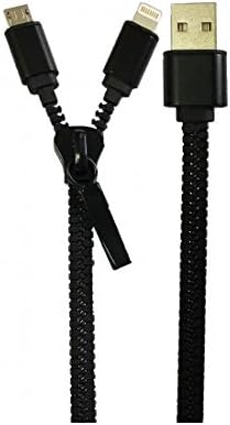 Simply Zip-up 2 in 1 USB Cable 1M Long USB to Lightning &Micro USB Mu Travel Charger Compatible with iPhone 7/7plus/6/6S/6Plus/SE/5/5S/5C Samsung iPad tablets & more devices-Black