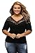 Beauty Decor Women's 3/4 Sleeve Off Shoulder V Neck Tops Lace Neckline Spliced Blouse Shirts Plus Size, XXXL Black