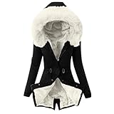 Ellymi Ladies Faux Fur Lining Coat Womens Winter Warm Thick Long Jacket Hooded Overcoat Fashion Trench Coat Jacket