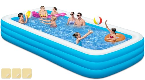Large Inflatable Swimming Pool - GISAEV 145" x 74" x 22" Oversized Family Blow Up Pool for Adults & Kids, Sturdy Thickened Backyard Kiddie Pool, Easy Setup & Portable (145 Pale)
