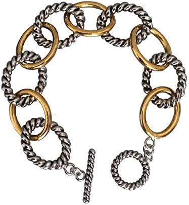 Gempara Designer Inspired 18k Two Tone Gold Plated Twisted Cable Link Chain Bracelet